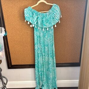 La Mer Teal and White Maxi Dress